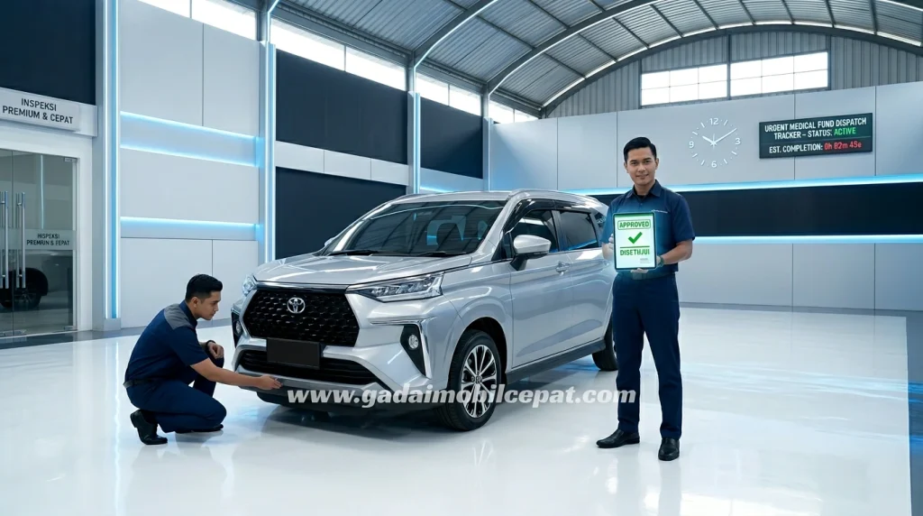 Tim penaksir mengeksekusi inspeksi kilat kendaraan operasional keluarga pasien RS Polri Kramat Jati untuk mencairkan biaya bedah trauma tanpa prosedur BI Checking.