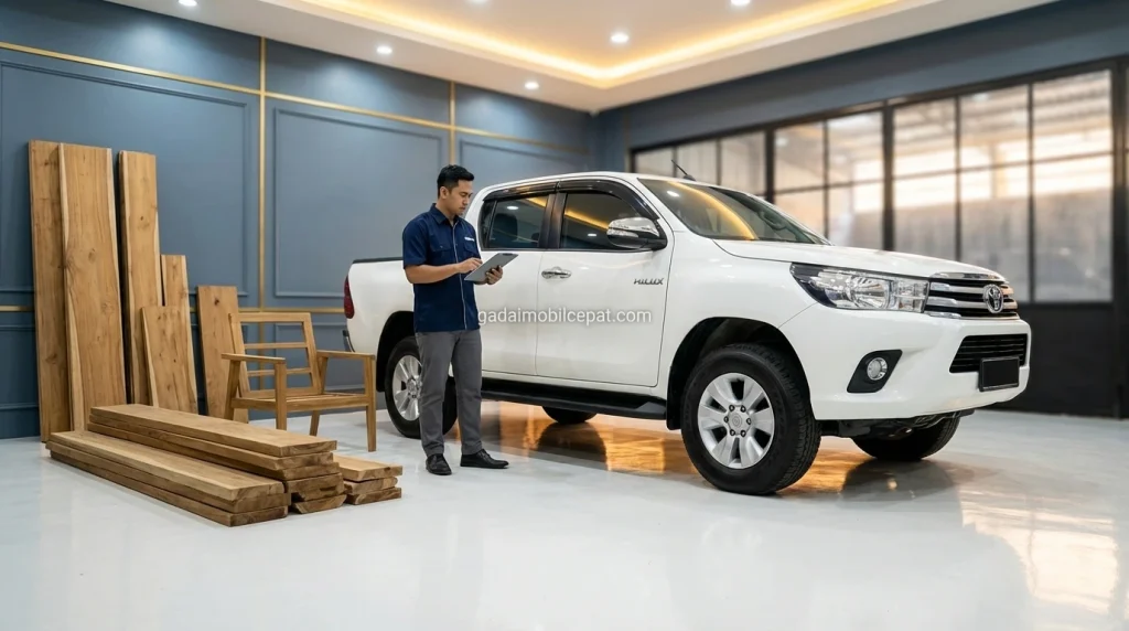 Pengecekan fisik armada operasional pemilik bengkel furnitur Sentra Mebel Klender.