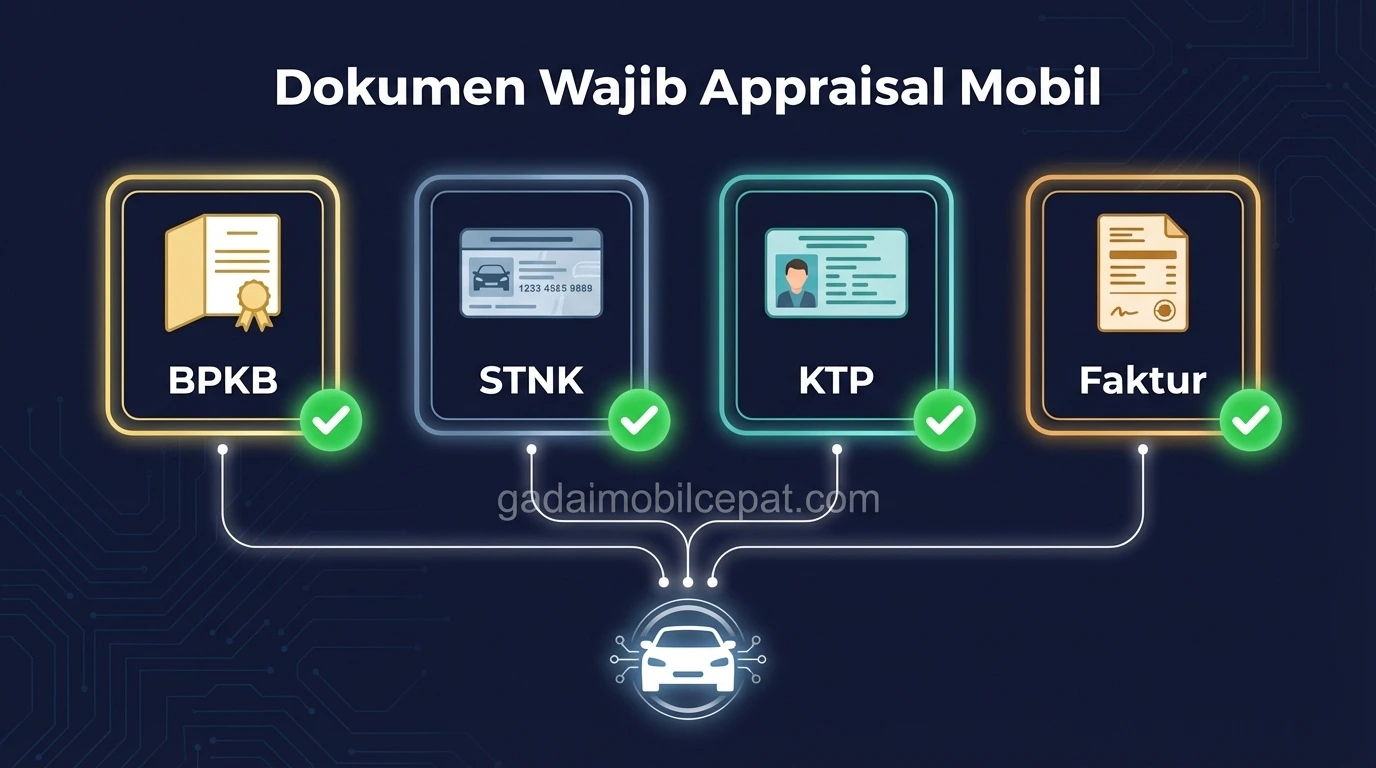 Infografik syarat dokumen appraisal mobil tua 15 tahun.