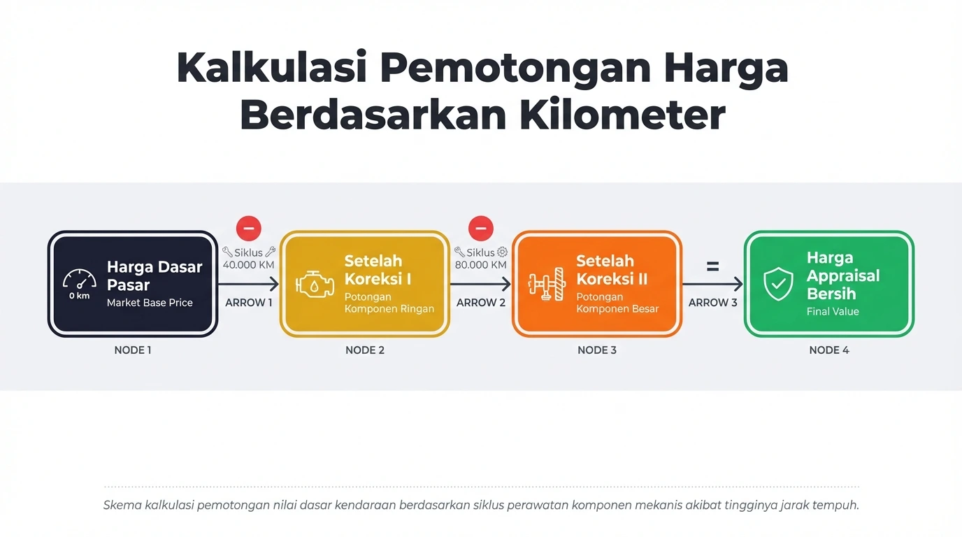 Diagram penurunan taksiran harga mobil berdasarkan kilometer
