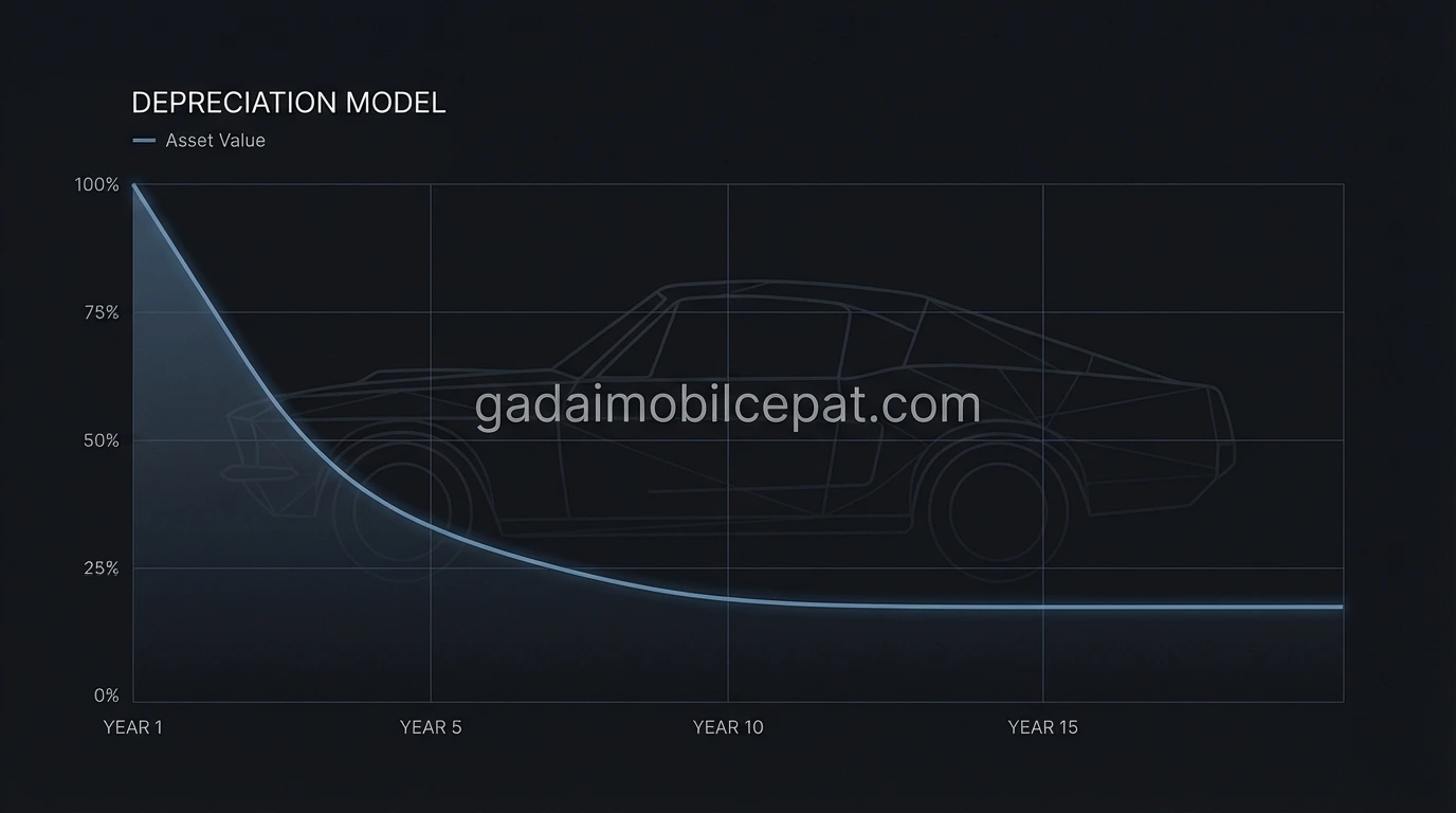 Diagram kurva depresiasi valuasi harga mobil bekas.