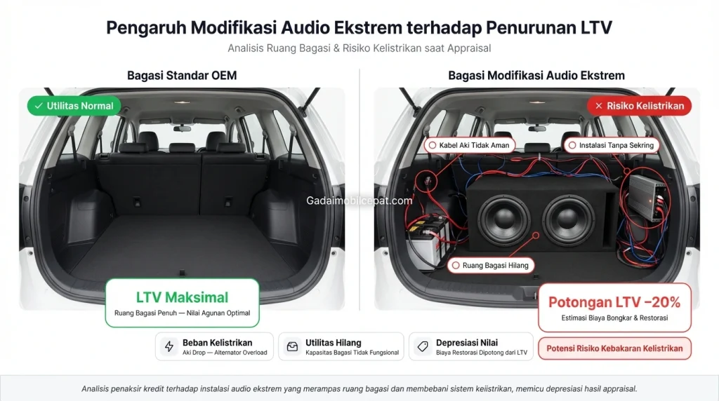 Taksiran harga mobil bekas dengan modifikasi audio kabin ekstrem.