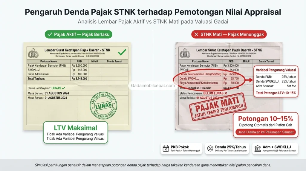 Potongan harga valuasi mobil akibat denda pajak mati saat appraisal.