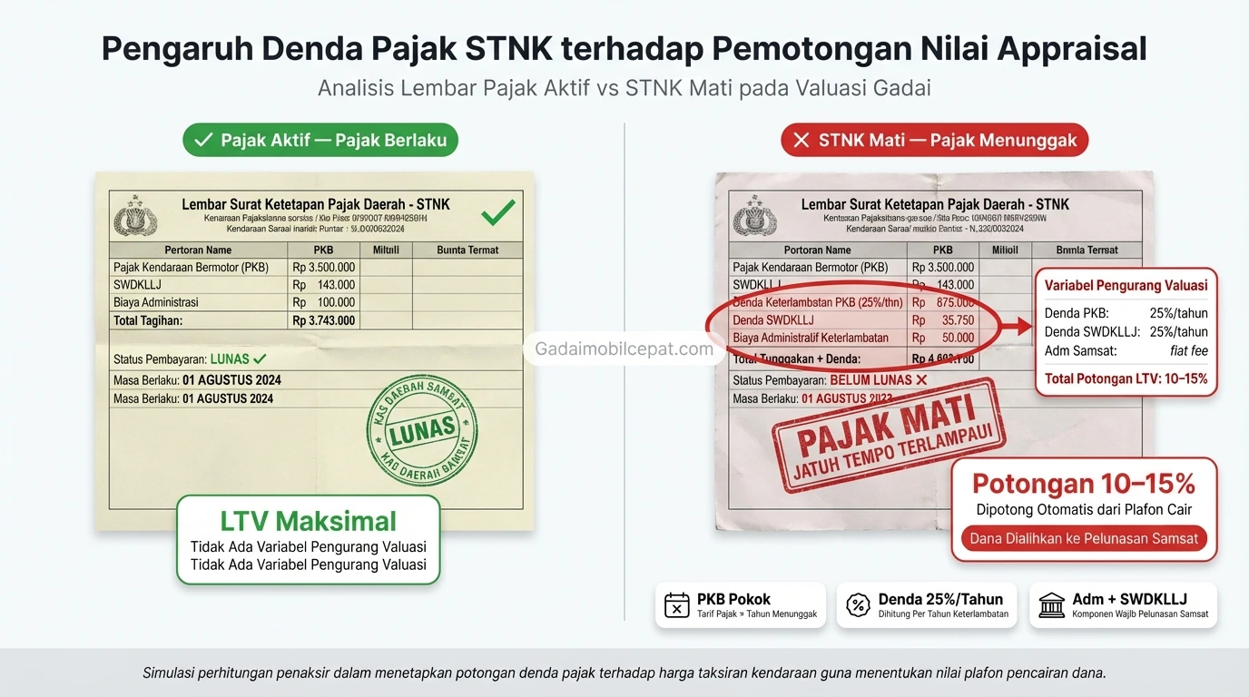 Potongan harga valuasi mobil akibat denda pajak mati saat appraisal.