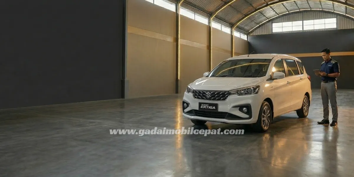 Penaksiran nilai gadai Suzuki Ertiga Hybrid dan pemeriksaan sasis Heartect di fasilitas indoor storage Kemayoran Jakarta