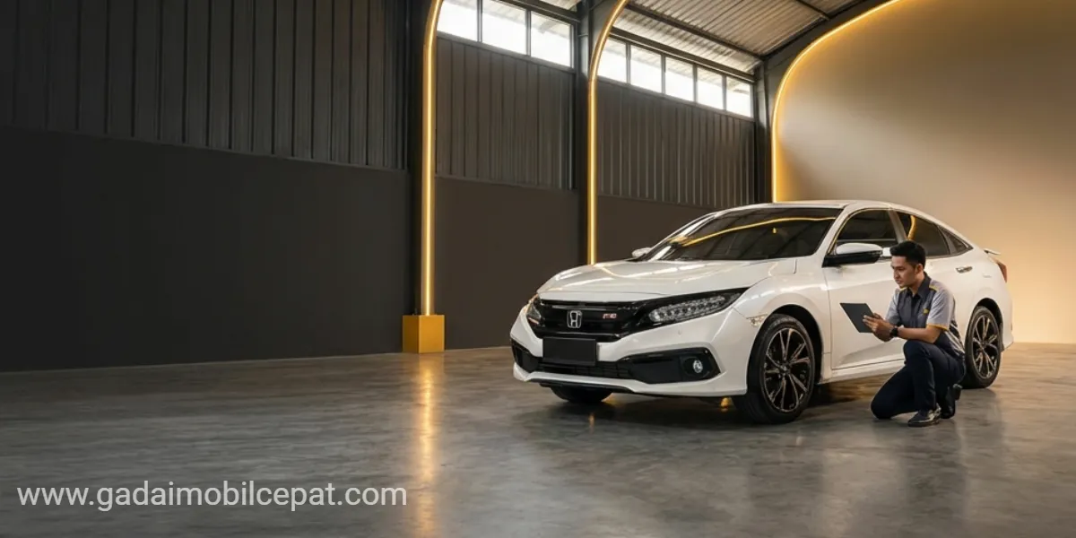 Inspeksi fisik unit Honda Civic RS Turbo di fasilitas indoor storage Gadaimobilcepat.com Kemayoran.