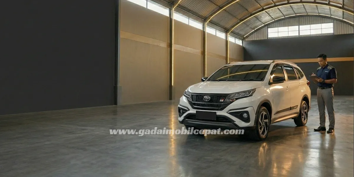 Inspeksi fisik unit Low SUV Toyota Rush di fasilitas indoor storage Gadai Mobil Cepat Kemayoran