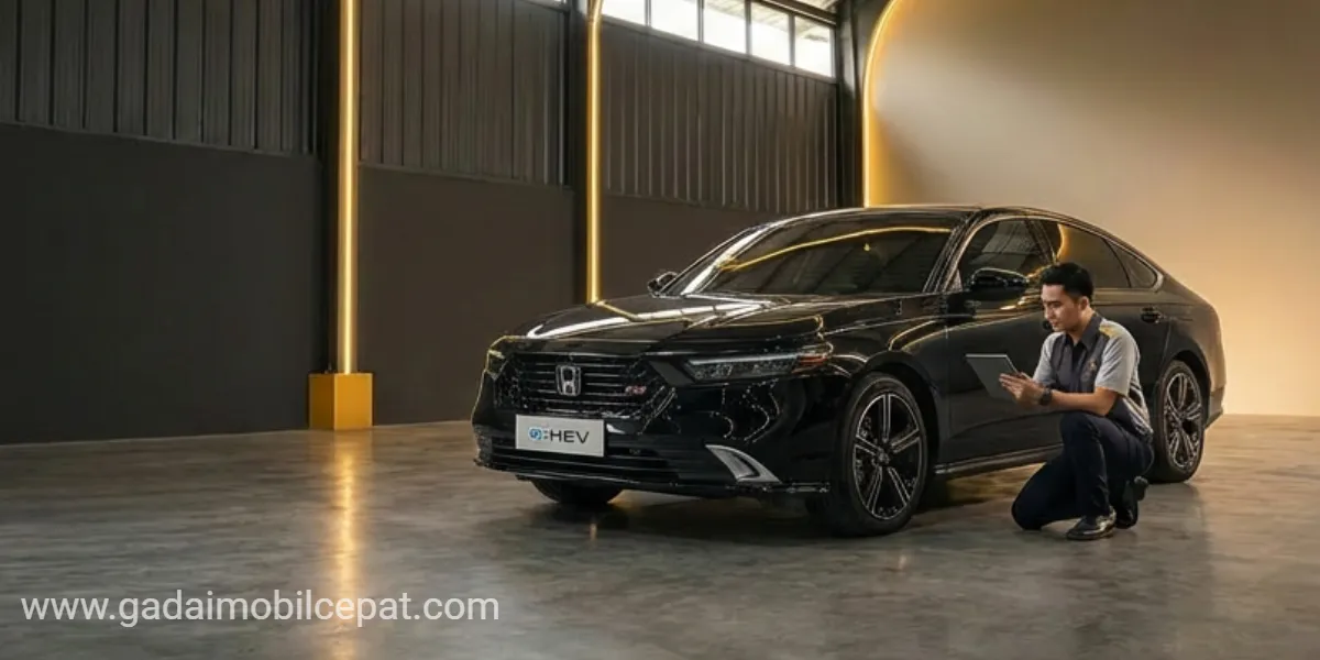Inspeksi fisik unit Executive Sedan Honda Accord RS Hybrid di fasilitas indoor storage Kemayoran.