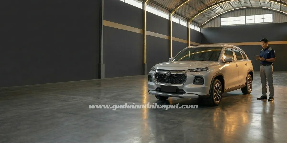 Penaksiran nilai gadai Suzuki Vitara dan pemeriksaan di fasilitas indoor storage Kemayoran Jakarta
