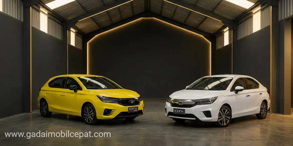 Inspeksi fisik unit Honda City Hatchback RS di fasilitas indoor storage Gadaimobilcepat.com Kemayoran.