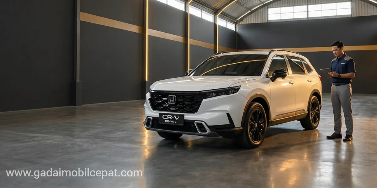 Inspeksi fisik unit Premium SUV Honda CR-V RS Hybrid di fasilitas indoor storage Gadaimobilcepat.com Kemayoran.