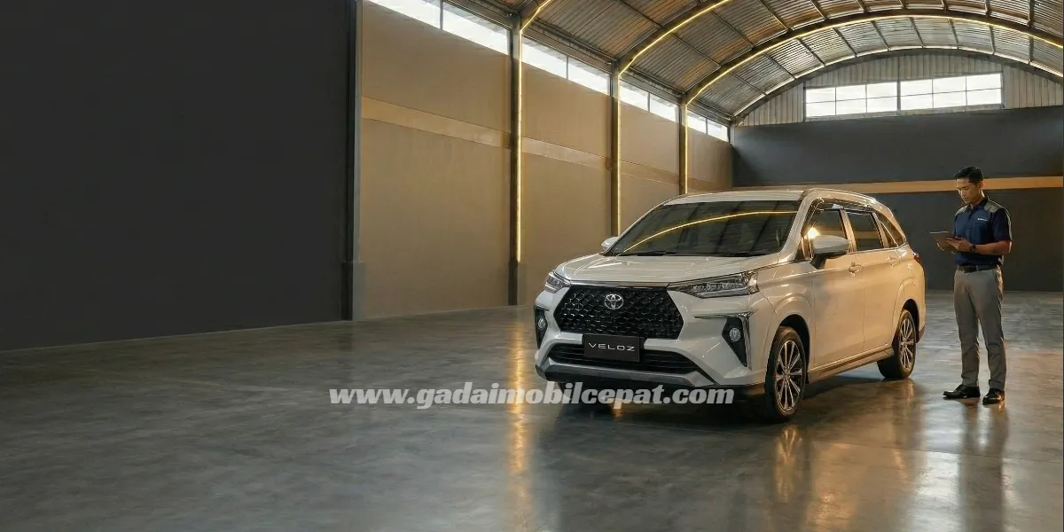 Inspeksi fisik unit Premium Low MPV Toyota Veloz di fasilitas indoor storage Gadai Mobil Cepat Kemayoran.