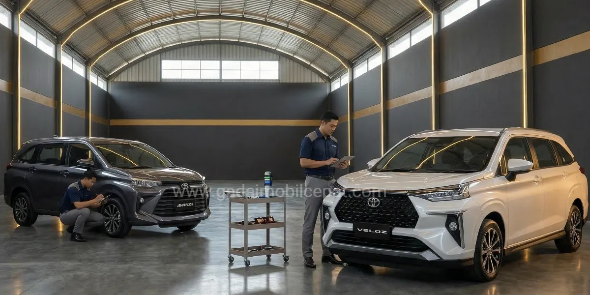 Inspeksi fisik unit Low MPV Toyota Avanza dan Veloz di fasilitas indoor storage Gadai Mobil Cepat Kemayoran.