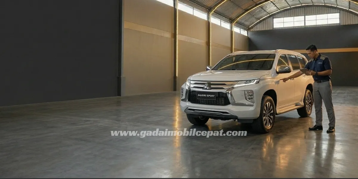 Inspeksi fisik unit Big SUV Mitsubishi Pajero Sport Dakar di fasilitas indoor storage Gadai Mobil Cepat Kemayoran